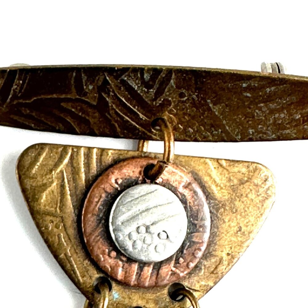 Artisan Celestial Pin Copper Brass Silver Star & Textured Charms Unique Handmade - Picture 2 of 6